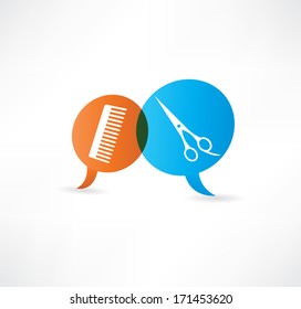 flat speech bubble icon with hairdressing tools