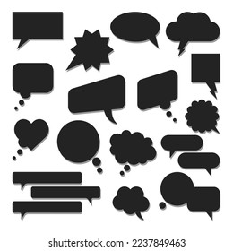 Flat speech bubble set. Black talk bubble. Cloud speech bubbles collection. Vector illustration isolated on the white background