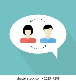 Flat speech bubbles with man and woman. Vector illustration