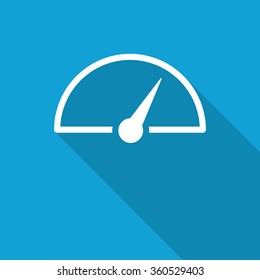 Flat Speed Meter icon with long shadow on blue backround