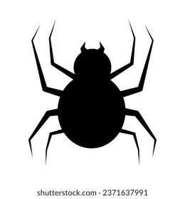 Flat spider in black silhouette simple icon cartoon on white background for your design for the holiday Halloween. Doodle Vector illustration