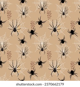 Flat spider vector art illustration, textile vector pattern