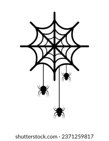 Flat spider web cartoon on white background for your design for the holiday Halloween. Doodle Vector illustration