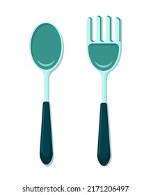 Flat spoon and fork. Cutlery set. Isolated vector illustration. Table setting. Kitchen, restaurant, cafe clipart. Trendy elements for graphic design
