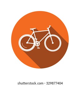 Flat Sport Bicycle Vector Icon. Mountain Bike Icon With Long Shadow, Bike Rent, Logo, Logotype, Bycicle Rent,  Rental Sticker Badge, Modern Design, Repair Help Idea Emblem, Flat Road Parking Sign