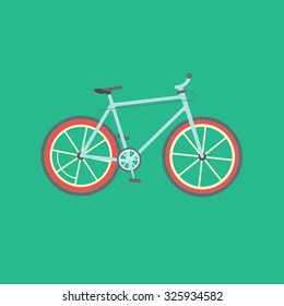 Flat Sport Bicycle Vector Illustration. Mountain Bike Icon Isolated On Green. Bike, Bycicle, Rent, Logo, Logotype, Rent, Rental Sticker Badge Modern Design, Repair Service Help Road Sign Concept Tag.