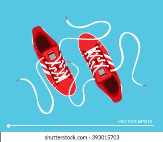 Flat sport sneakers background concept. Vector illustration design