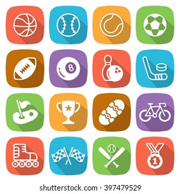 Flat sport trendy icons with shadow. Vector illustration