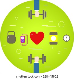Flat sport vector illustration. Healthy life gym