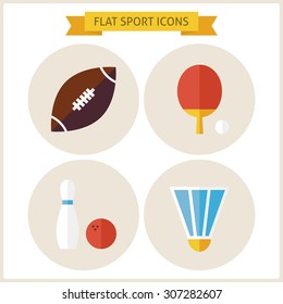 Flat Sport Website Icons Set. Vector Illustration. Flat Circle Icons for web. Sport and Recreation. Collection of Healthy Lifestyle. Sport Activities Competition and Team Sport Games