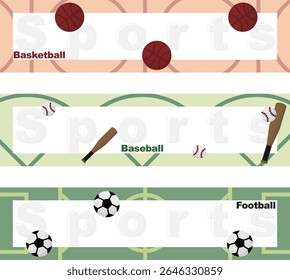 Flat Sports Banner Icons for Various Ball Games