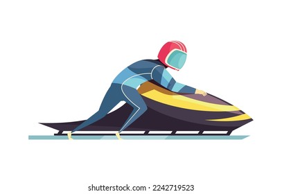 Flat sportsman during bobsleigh competition vector illustartion