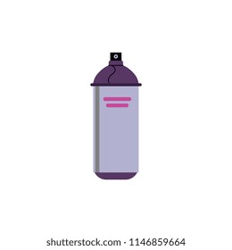 Flat spray, aerosol paint purple can icon. Street art, graffiti equipment, hairspray or deodorant metal container. Vector illustration