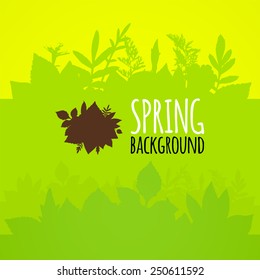 Flat spring background, bright green leaves vector pattern
