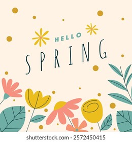 Flat spring celebration background. Hello spring greeting card