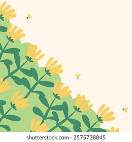 Flat spring flower greeting card background template. Spring background illustration