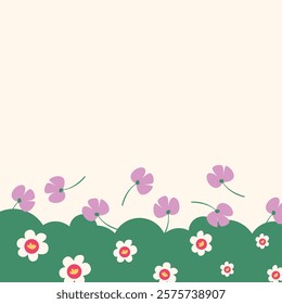 Flat spring flower greeting card background template. Spring background illustration