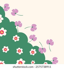 Flat spring flower greeting card background template. Spring background illustration