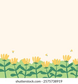 Flat spring flower greeting card background template. Spring background illustration