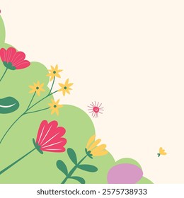 Flat spring flower greeting card background template. Spring background illustration