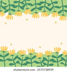 Flat spring flower greeting card background template. Spring background illustration