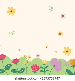 Flat spring flower greeting card background template. Spring background illustration