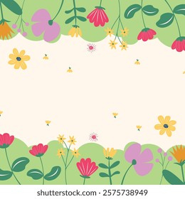 Flat spring flower greeting card background template. Spring background illustration