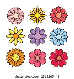 Flat spring flower set collection