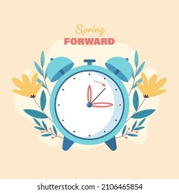 Flat Spring Forward Illustration With Clock 