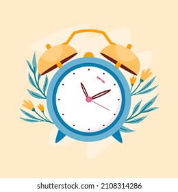 Flat spring forward illustration with clock