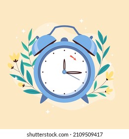 Flat spring forward illustration with clock