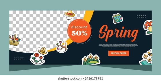 Flat spring horizontal banner design