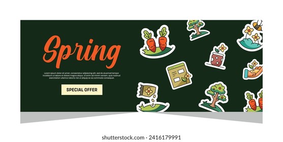 Flat spring horizontal banner design