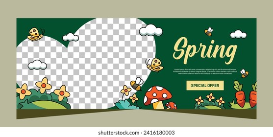 Flat spring horizontal banner design