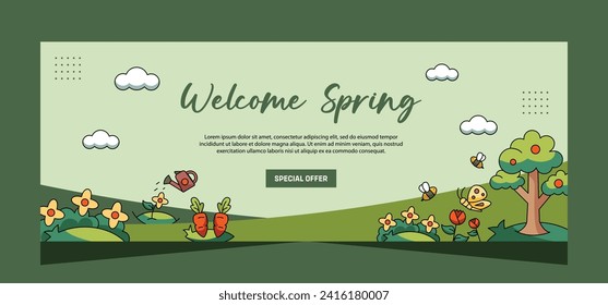 Diseño de banderas horizontales de primavera plana