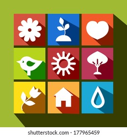 flat spring icons set
