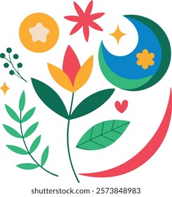 Flat spring illustration Flat floral spring illustration Bright Summer Floral Art Illustration