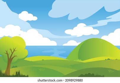 Paisaje de primavera plana con paisaje oceánico