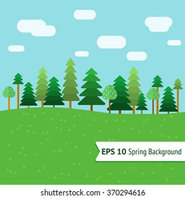 flat spring landscape with pines