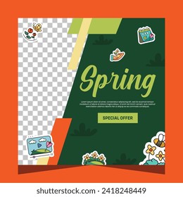 Flat spring post social media template