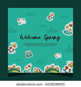 Flat spring post social media template