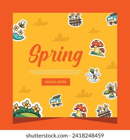 Flat spring post social media template