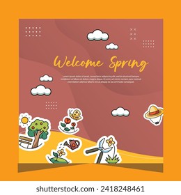 Flat spring post social media template