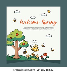 Flat spring post social media template