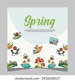 Flat spring post social media template