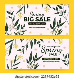 Banner horizontal de venta de primavera plana