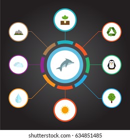 Flat Sprout, Landscape, Wood Vector Elements. Set Of Environment Flat Symbols Also Includes Playful, Bird, Recycle Objects.