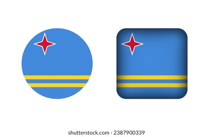 Flat Square and Circle Aruba National Flag Icons