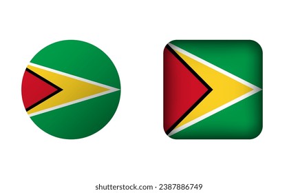 Flat Square and Circle Guyana National Flag Icons