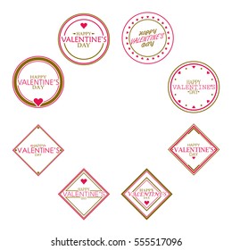 flat square and circle happy valentine day set vector design